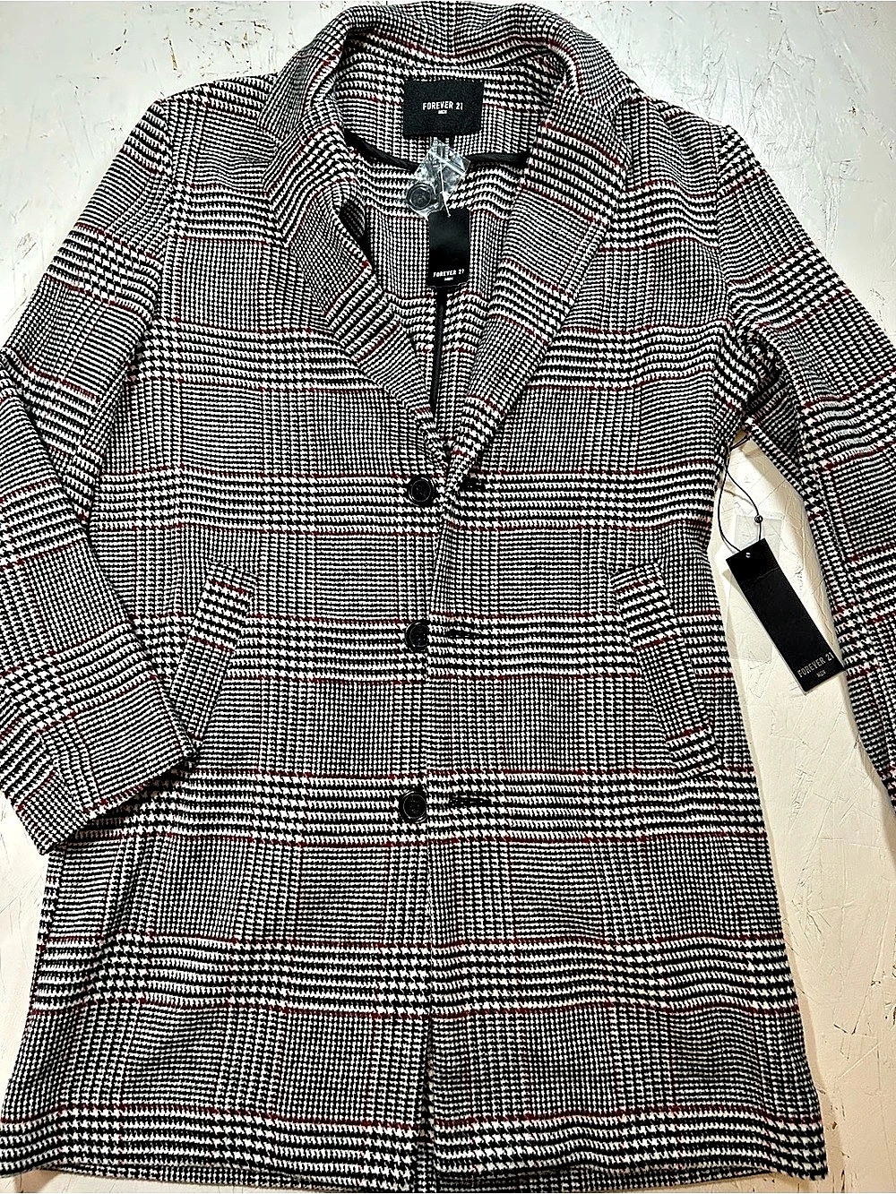 Forever 21 Plaid Long Coat in Black & White NWT